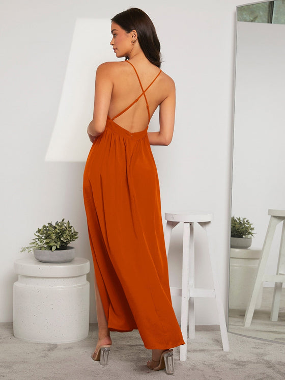 M Slit Cross Back Cami Prom Dress