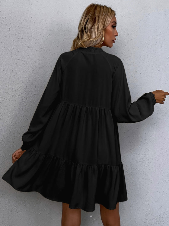 LUNE Tie Neck Lantern Sleeve Smock Dress