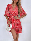 Allover Print Butterfly Sleeve Belted Dress