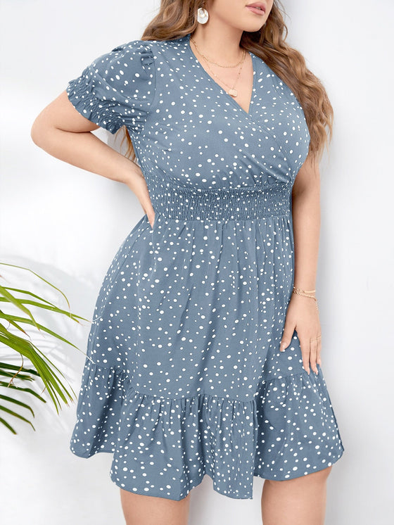 EMERY ROSE Plus Polka Dot Print Shirred Waist Dress