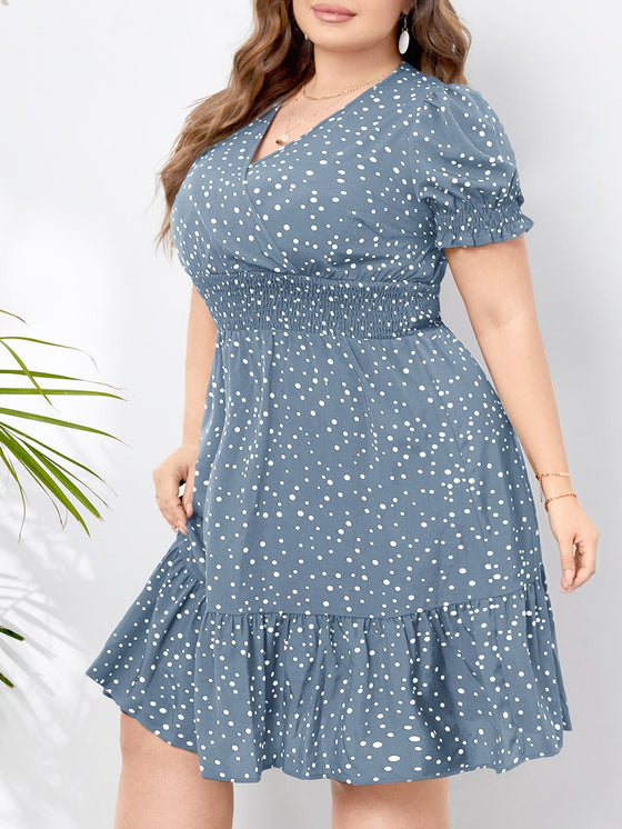 EMERY ROSE Plus Polka Dot Print Shirred Waist Dress