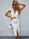 Twist Front Plunging Neck Crop Top Skirt