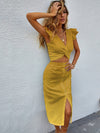Twist Front Plunging Neck Crop Top Skirt