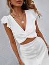 Twist Front Plunging Neck Crop Top Skirt