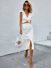 Twist Front Plunging Neck Crop Top Skirt