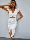 Twist Front Plunging Neck Crop Top Skirt