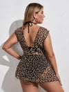 Plus Leopard Halter High Waisted Bikini Swimsuit Cover Up