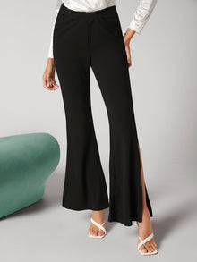  Overlap Waist Split Thigh Flare Leg Pants