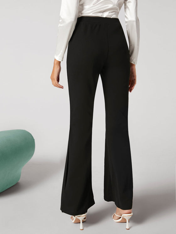 Overlap Waist Split Thigh Flare Leg Pants