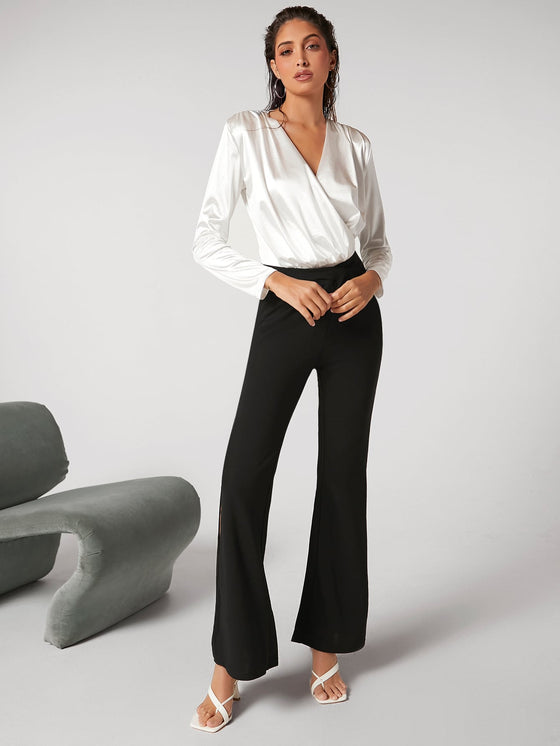 Overlap Waist Split Thigh Flare Leg Pants