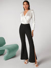 Overlap Waist Split Thigh Flare Leg Pants