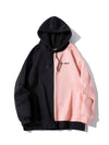 Men Colorblock Slogan Embroidery Drawstring Hoodie