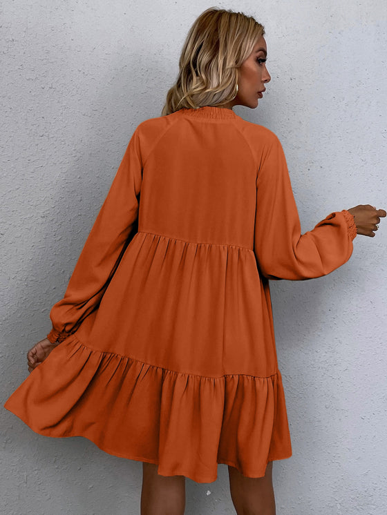 LUNE Tie Neck Lantern Sleeve Smock Dress