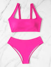 Neon Pink Ribbed Bikini Swimsuit