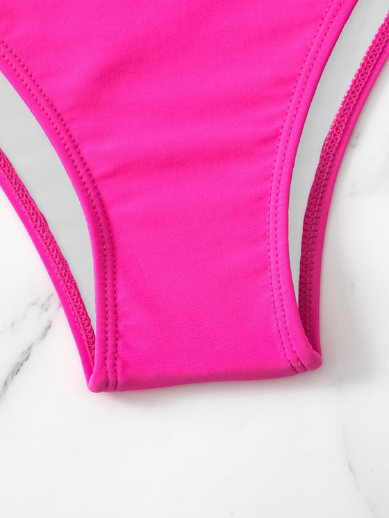 Neon Pink Ribbed Bikini Swimsuit