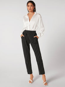  Elastic Waist Pinstripe Cigarette Pants