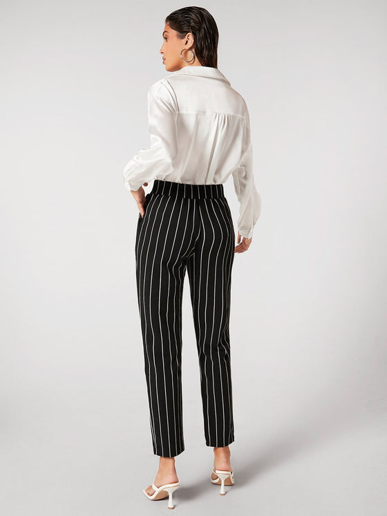 Elastic Waist Pinstripe Cigarette Pants