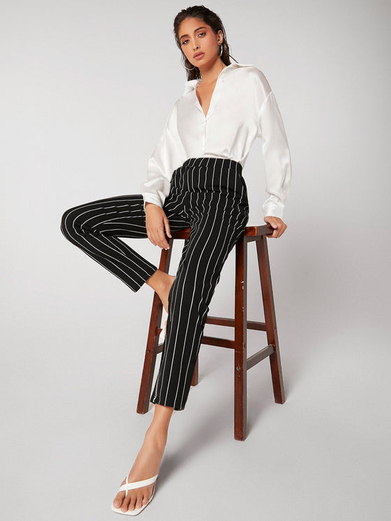 Elastic Waist Pinstripe Cigarette Pants