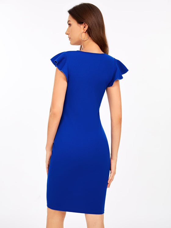 Clasi Recycled Polyester Surplice Neck Ruffle Sleeve Bodycon Dress