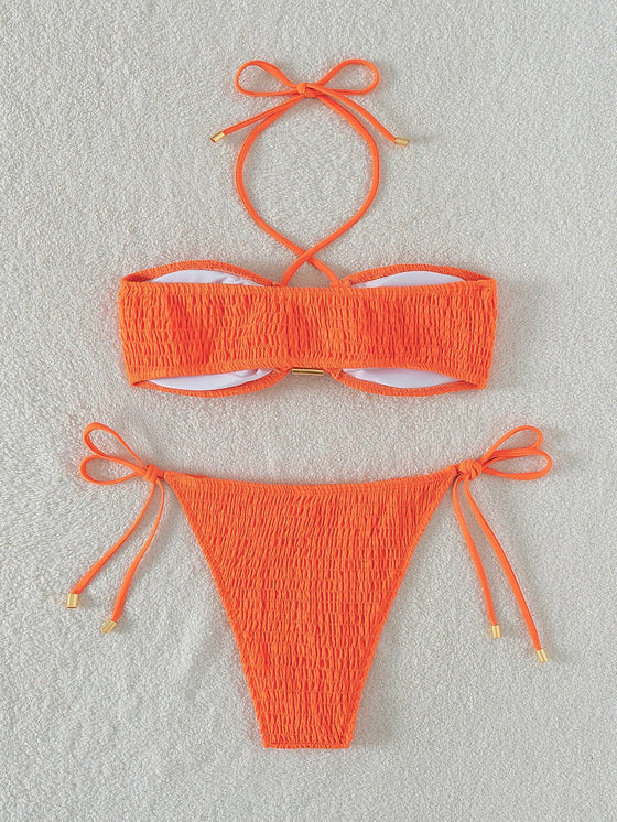 Smocked Tie Side Bikini Swimsuit