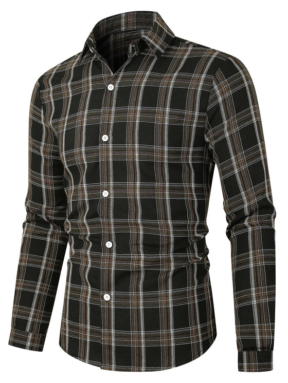 Men Plaid Curved Hem Shirt Without Tee