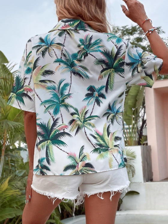 Tropical Print Button Front Shirt