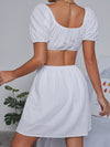 Solid Puff Sleeve Backless Dress