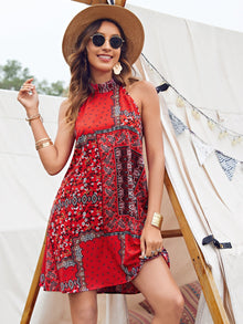  Tie Back Paisley Print Halter Dress