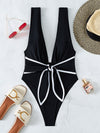 Knot Front Plunging One Piece Swimsuit