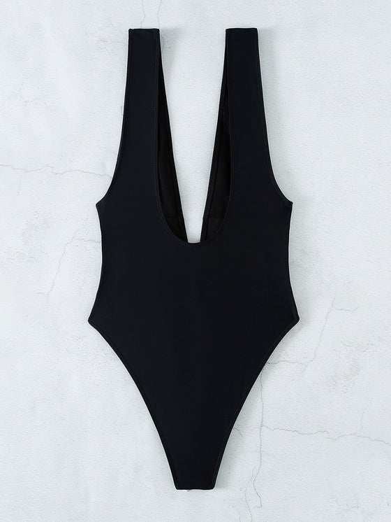 Knot Front Plunging One Piece Swimsuit