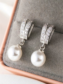  Cubic Zirconia Decor Faux Pearl Drop Earrings