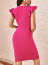 Clasi Recycled Polyester Surplice Neck Ruffle Sleeve Bodycon Dress