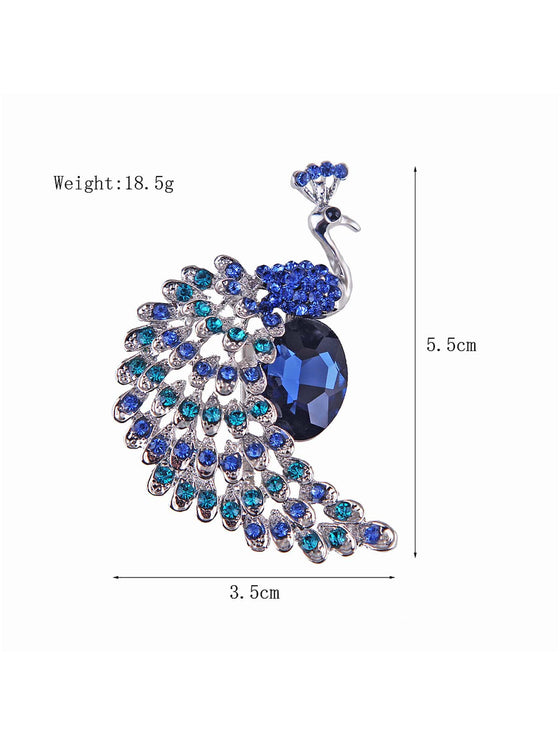 Rhinestone Peacock Design Brooch