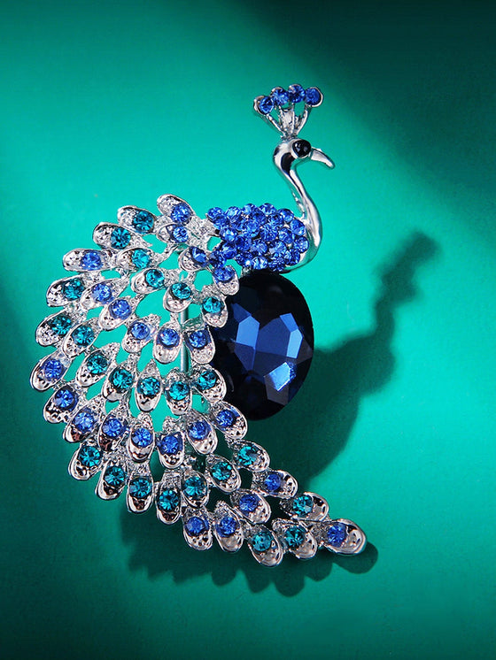 Rhinestone Peacock Design Brooch