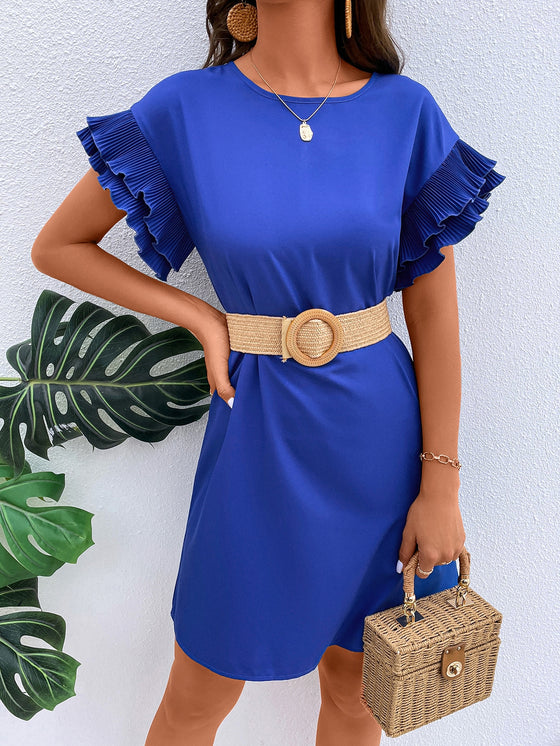 LUNE Solid Ruffle Trim Dress Without Belt