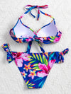 Plant Print Push Up Tie Side Bikini Swimsuit