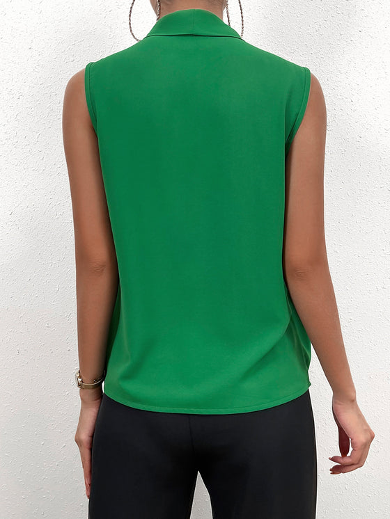 Privé Solid Shawl Collar Sleeveless Blouse