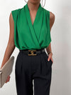 Privé Solid Shawl Collar Sleeveless Blouse