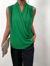 Privé Solid Shawl Collar Sleeveless Blouse