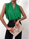 Privé Solid Shawl Collar Sleeveless Blouse