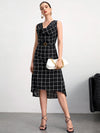 BIZwear Plaid Print High Low Hem Dress Without Belt Workwear