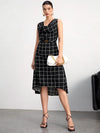 BIZwear Plaid Print High Low Hem Dress Without Belt Workwear