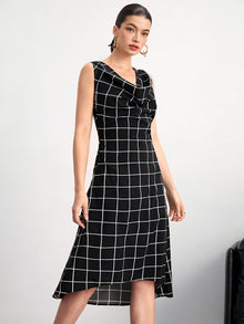  BIZwear Plaid Print High Low Hem Dress Without Belt Workwear