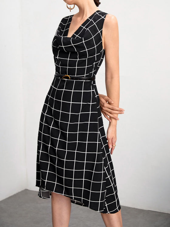 BIZwear Plaid Print High Low Hem Dress Without Belt Workwear