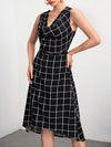 BIZwear Plaid Print High Low Hem Dress Without Belt Workwear