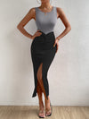 VCAY Two Tone Twist Front Split Thigh Dress