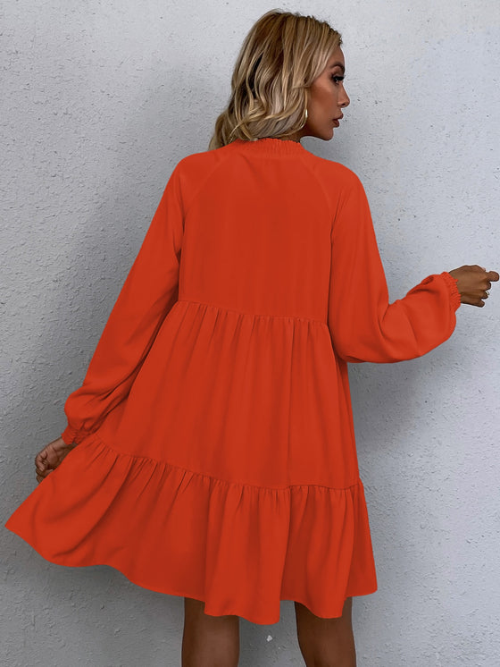 LUNE Tie Neck Lantern Sleeve Smock Dress