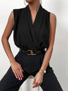 Privé Solid Shawl Collar Sleeveless Blouse