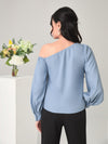 Modely Asymmetrical Neck Ruched Detail Lantern Sleeve Blouse