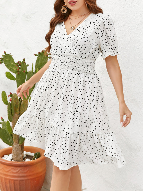 EMERY ROSE Plus Polka Dot Print Shirred Waist Dress